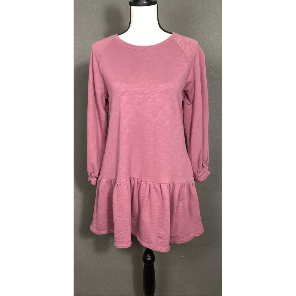Lush Women's Cotton Tunic Dress with pockets Crushed Berry Sz S Lagenlook Boho